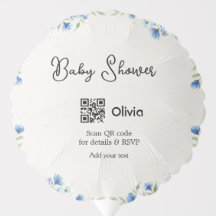 Fleur aquarelle bleue bébé shower scan QR RSVP pa