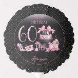 Ballon Gonflable Glam Pink Black Fashion 60th Birthday Party<br><div class="desc">Un design flamboyant d'inspiration française, rose et noir "60" 60e anniversaire avec un gâteau boîte casquette, des stilettos roses et un sac de maquillage parmi divers cadeaux d'anniversaire non ouverts et de succulents cupcakes. Parfait pour célébrer des anniversaires. Age est créé dans une police de parties scintillant fausse rose inmodifiable....</div>