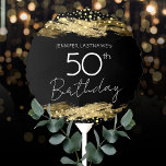 Ballon Gonflable Gold 50th Birthday Party<br><div class="desc">Tout le texte est ajustable et facile à changer pour vos besoins de partie. Faux coups de peinture or. fête du 50e anniversaire or et confetti noir.</div>