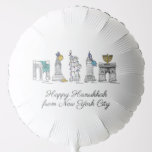 Ballon Gonflable Hanoukka heureuse de New York City NYC Chanukah<br><div class="desc">Design présente une illustration originale de plume et d'encre de divers monuments de New York, dont Statue de la Liberté, Washington Carré Arch et le Brooklyn Bridge, "habillé" pour la saison des fêtes. Idéal pour fêter Hanoukka et les fêtes juives. Ce design NYC est également disponible sur d'autres produits. Les...</div>