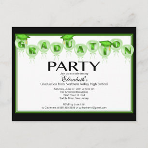 Ballon Graduation Party Invitation Green Pet Uitnodiging Briefkaart