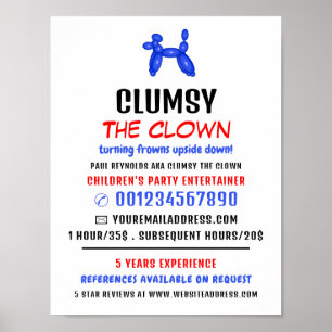 Ballon Kinder Entertainer, Clown Adverteren Poster
