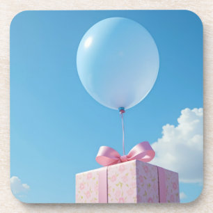 ballon met cadeau in blauwe lucht bier onderzetter