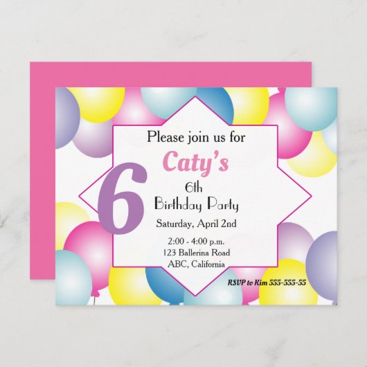 Ballon multicolore fête d'anniversaire Invitation (Devant / Derrière)
