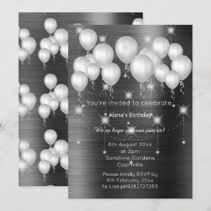 BALLON NOIR MÉTALLIQUE LUXE INVITATION ANNIVERSAIR