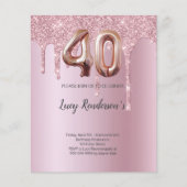 Ballon rose or 40e parties scintillant Carte Anniv (Devant)