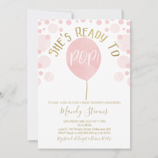 Ballon Rose Prêt À Pop Baby shower Invitation (Devant)