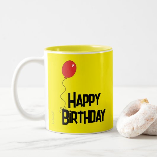Ballon Rouge Mug Joyeux Anniversaire Jaune (Avec donut)