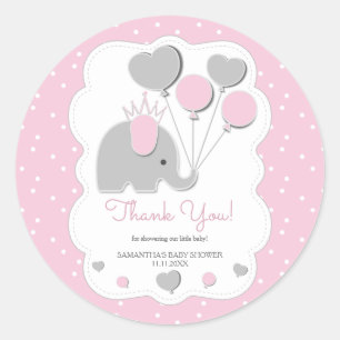 Ballon Roze Olifant Baby Shower Meisje Ronde Sticker