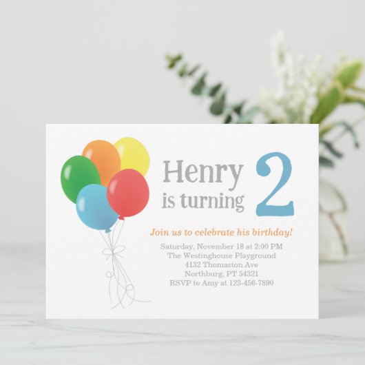 Ballon Verjaardag uitnodiging voor Classic Party (Staand voorkant)