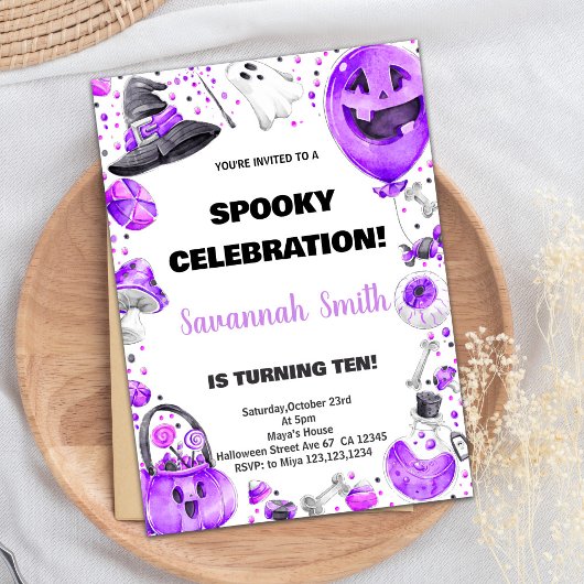 Ballon violet Halloween Invitations d'anniversaire