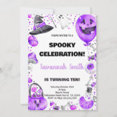Ballon violet Halloween Invitations d'anniversaire (Devant)
