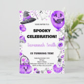 Ballon violet Halloween Invitations d'anniversaire (Debout devant)