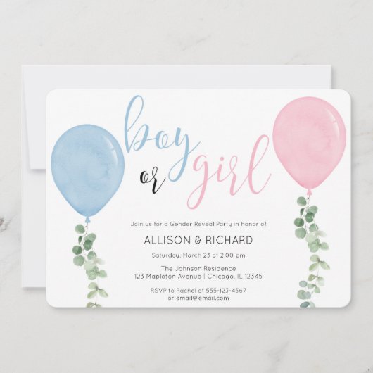 Ballon waterverf gender onthult partij kaart (Voorkant)