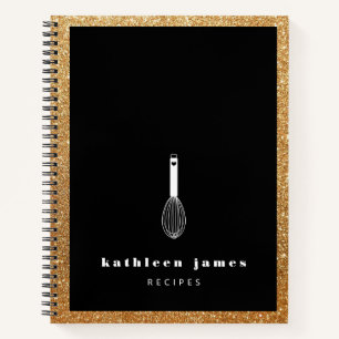 Ballon Whisk Faux Gold Glitter Jouw naam Recept Notitieboek