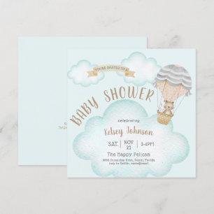 Ballon Woodland Teddy Bear Baby shower Invitation Kaart