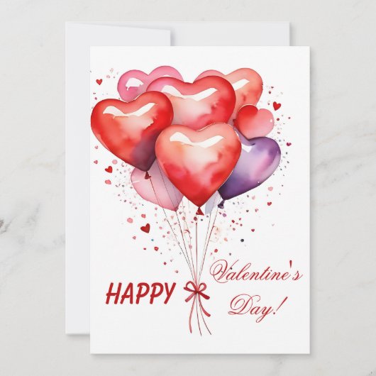 Ballonboeket Rood en Roze Harten Feestdagenkaart (Voorkant)