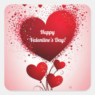 Ballonboeket van rode harten vierkante sticker