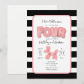 Ballondier Zwart + Wit Roze 4e Verjaardag Kaart (Voorkant / Achterkant)