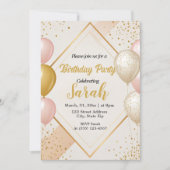 Ballongoud en blush bloemenverjaardag kaart (Voorkant)