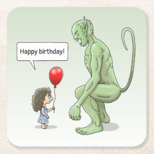 Ballonmeisje en Kobold Vierkante Kartonnen Onderzetter