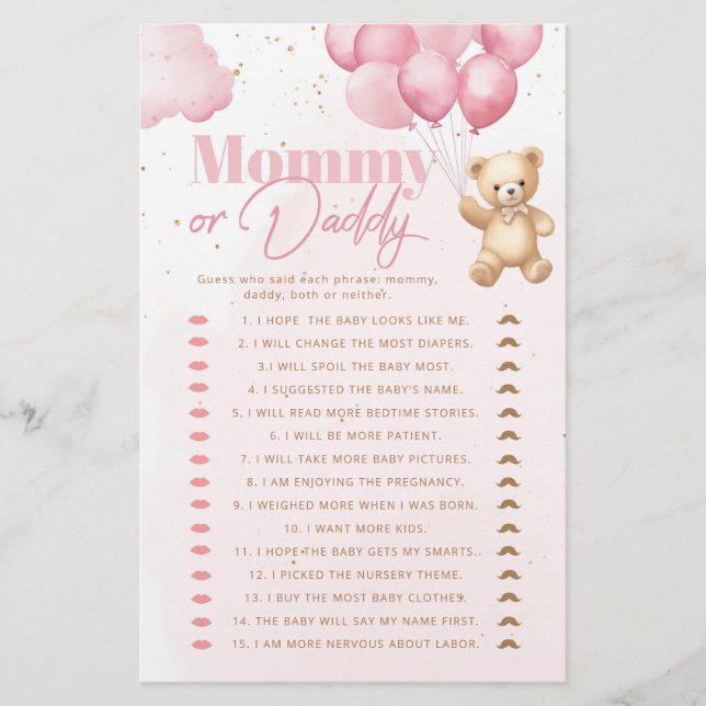 Ballonnen Beer raden wie zei het mama of papa (Voorkant)