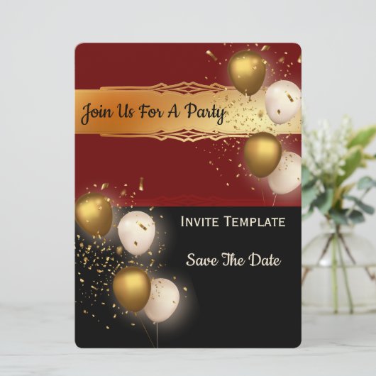 Ballonnen Confetti Bewaar de datum - Party Kaart (Staand voorkant)