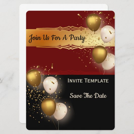 Ballonnen Confetti Bewaar de datum - Party Kaart (Voorkant / Achterkant)