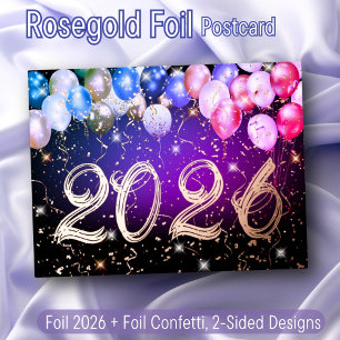 Ballonnen Confetti Happy New Year Elegant Roos Gol Folie Feestdagen Briefkaart