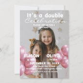 Ballonnen Dubbele Viering Foto Kinderen Verjaardag Kaart (Voorkant)