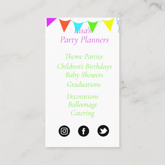 Ballonnen en Banner Party Planner Visitekaartje (Achterkant)