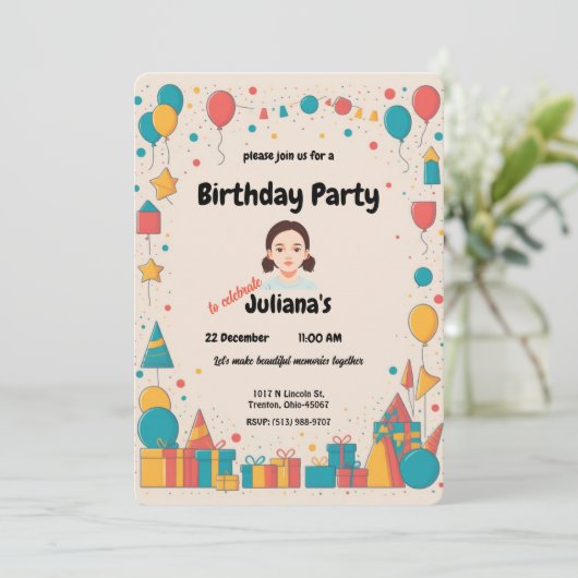 Ballonnen en Cadeaus - Feestelijk ontwerp Kaart (Staand voorkant)