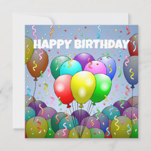 Ballonnen en confetti verjaardag kaart
