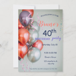 Ballonnen en Confetti verjaardagsuitnodiging Kaart