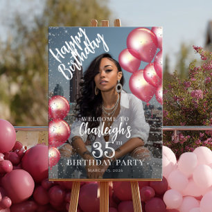 Ballonnen en glitter verjaardagsfeest foto welkom poster