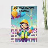 Ballonnen en Vrouw Engineer Verjaardag Kaart (Voorkant)