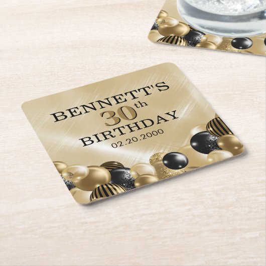 Ballonnen Gouden Verjaardag Vierkante Kartonnen Onderzetter (Schuin)