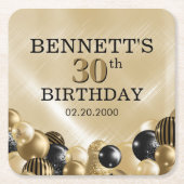 Ballonnen Gouden Verjaardag Vierkante Kartonnen Onderzetter (Voorkant)