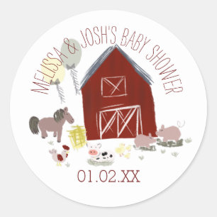 Ballonnen met kwastjes met boerderijdieren baby sh ronde sticker