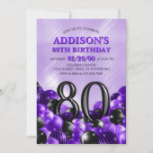 Ballonnen Paarse 80e Verjaardag Kaart (Voorkant)