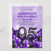 Ballonnen Paarse 95e Verjaardag Kaart (Voorkant)