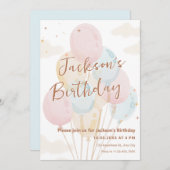 Ballonnen pastel waterverf verjaardag kaart (Voorkant / Achterkant)