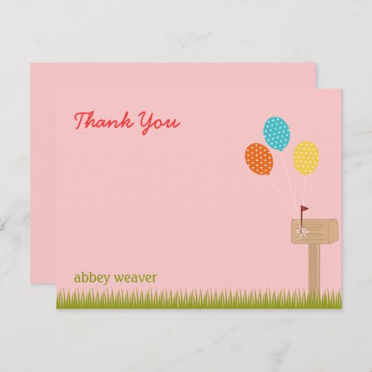 Ballonnen teken plat bedankkaart - Roze (Voorkant / Achterkant)
