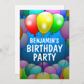 Ballonnen Verjaardagsuitnodiging Kaart (Voorkant / Achterkant)