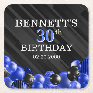 Ballonnen Zwart Blauw Verjaardags Servetten Vierkante Kartonnen Onderzetter