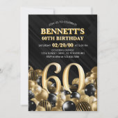 Ballonnen Zwart Goud 60e Verjaardag Kaart (Voorkant)