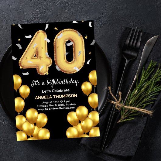 Ballons 40 ans Anniversaire Invitation