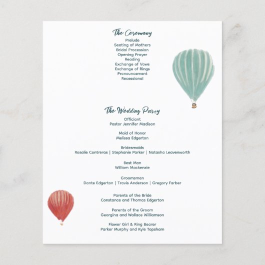 Ballons à air chaud peint Programme de mariage per (Dos)