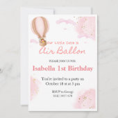 Ballons à air chaud rose 1ère invitation nuage d'a (Devant)
