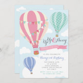 Ballons à air chaud rose et menthe Invitation d'an (Devant / Derrière)